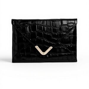 Forever 21 crocodile embossed black pleather envelope clutch bag